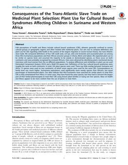Consequences of the Trans-Atlantic Slave Trade on Medicinal Plant Selection: Plant Use for Cultural Bound Syndromes Affecting Children in Suriname and Western Africa