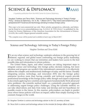Science and Technology Advising in Today's Foreign Policy