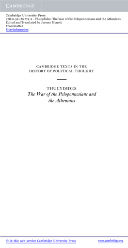 The War of the Peloponnesians and the Athenians Edited and Translated by Jeremy Mynott Frontmatter More Information