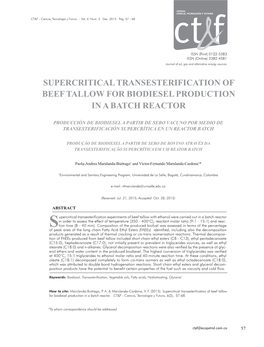 Supercritical Transesterification of Beef Tallow for Biodiesel Production in a Batch Reactor