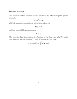 Optimal Control the Optimal Control Problem Can Be Described By