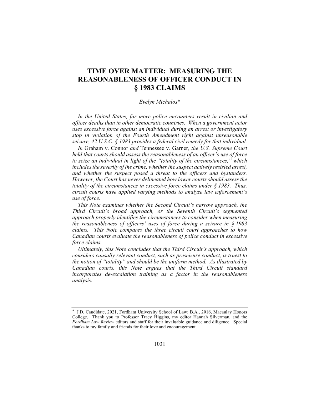 Time Over Matter: Measuring the Reasonableness of Officer Conduct in § 1983 Claims