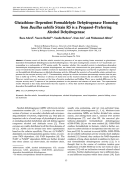 Glutathione-Dependent Formaldehyde Dehydrogenase Homolog from Bacillus Subtilis Strain R5 Is a Propanol-Preferring Alcohol Dehydrogenase
