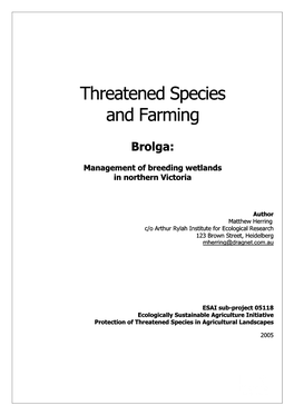Threatened Species and Farming: Brolga