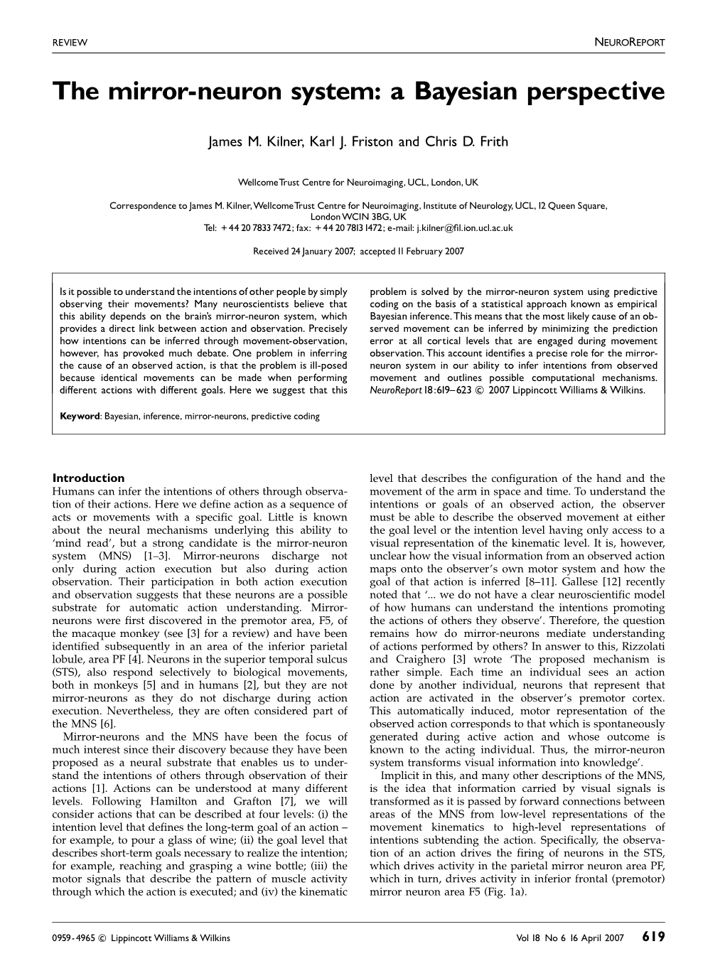 The Mirror-Neuron System: a Bayesian Perspective