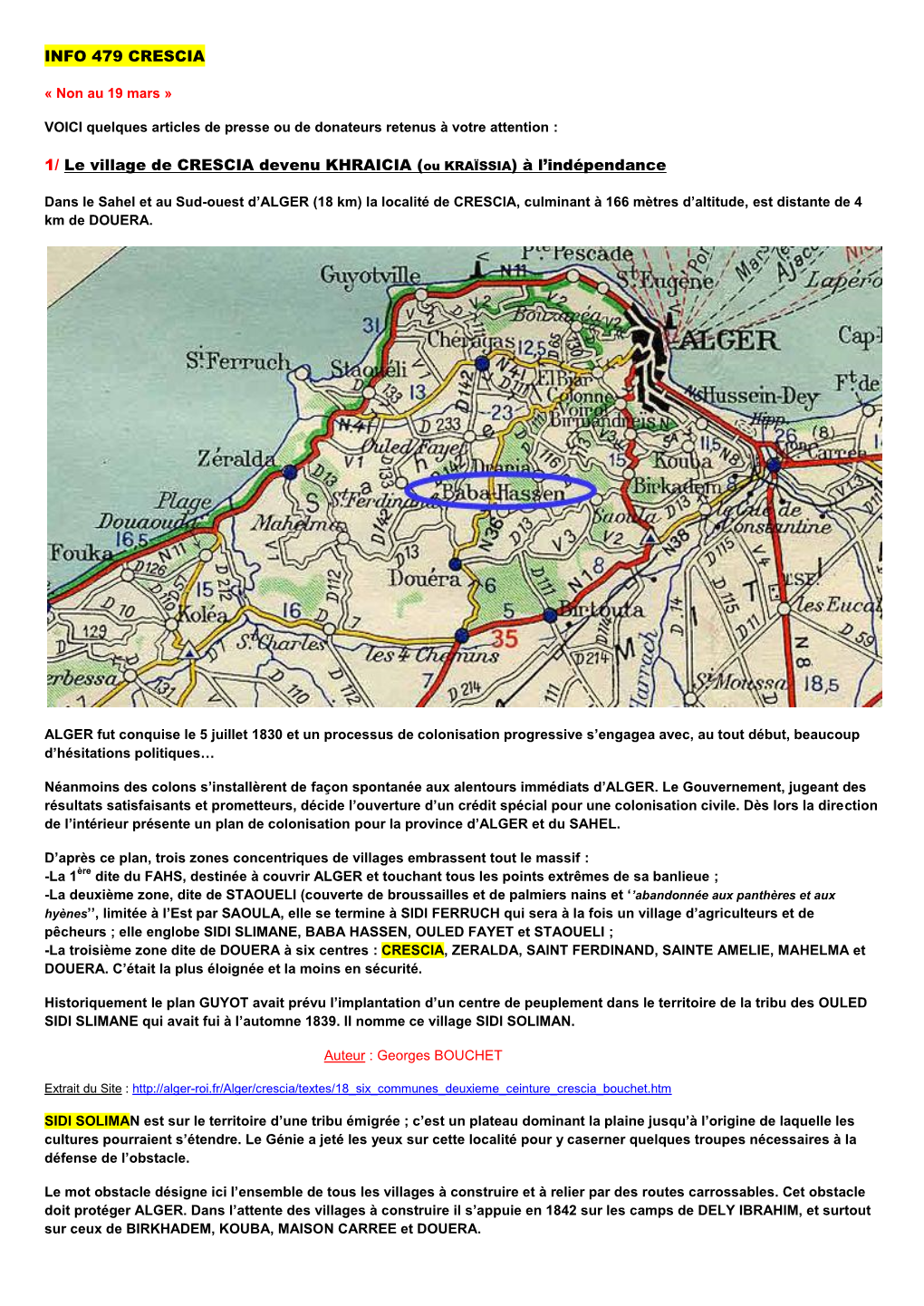 INFO 479 CRESCIA 1/ Le Village De CRESCIA Devenu KHRAICIA (Ou KRAÏSSIA) À L'indépendance