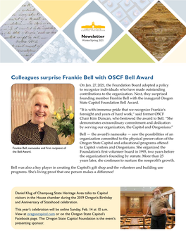 Colleagues Surprise Frankie Bell with OSCF Bell Award on Jan