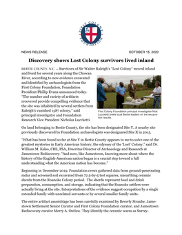 Discovery Shows Lost Colony Survivors Lived Inland