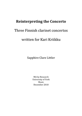 Reinterpreting the Concerto Three Finnish Clarinet Concertos Written For