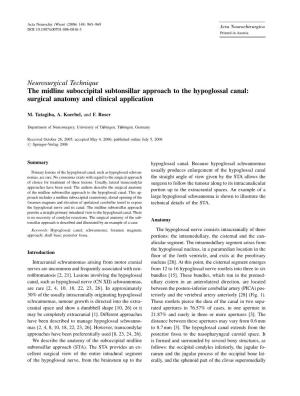 The Midline Suboccipital Subtonsillar Approach to the Hypoglossal Canal: Surgical Anatomy and Clinical Application