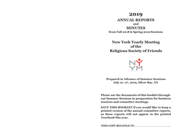 ANNUAL REPORTS MINUTES New York Yearly Meeting of The