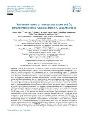 Year-Round Record of Near-Surface Ozone and O3 Enhancement Events (Oees) at Dome A, East Antarctica