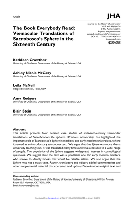 Vernacular Translations of Sacrobosco's Sphere in the Sixteenth Century