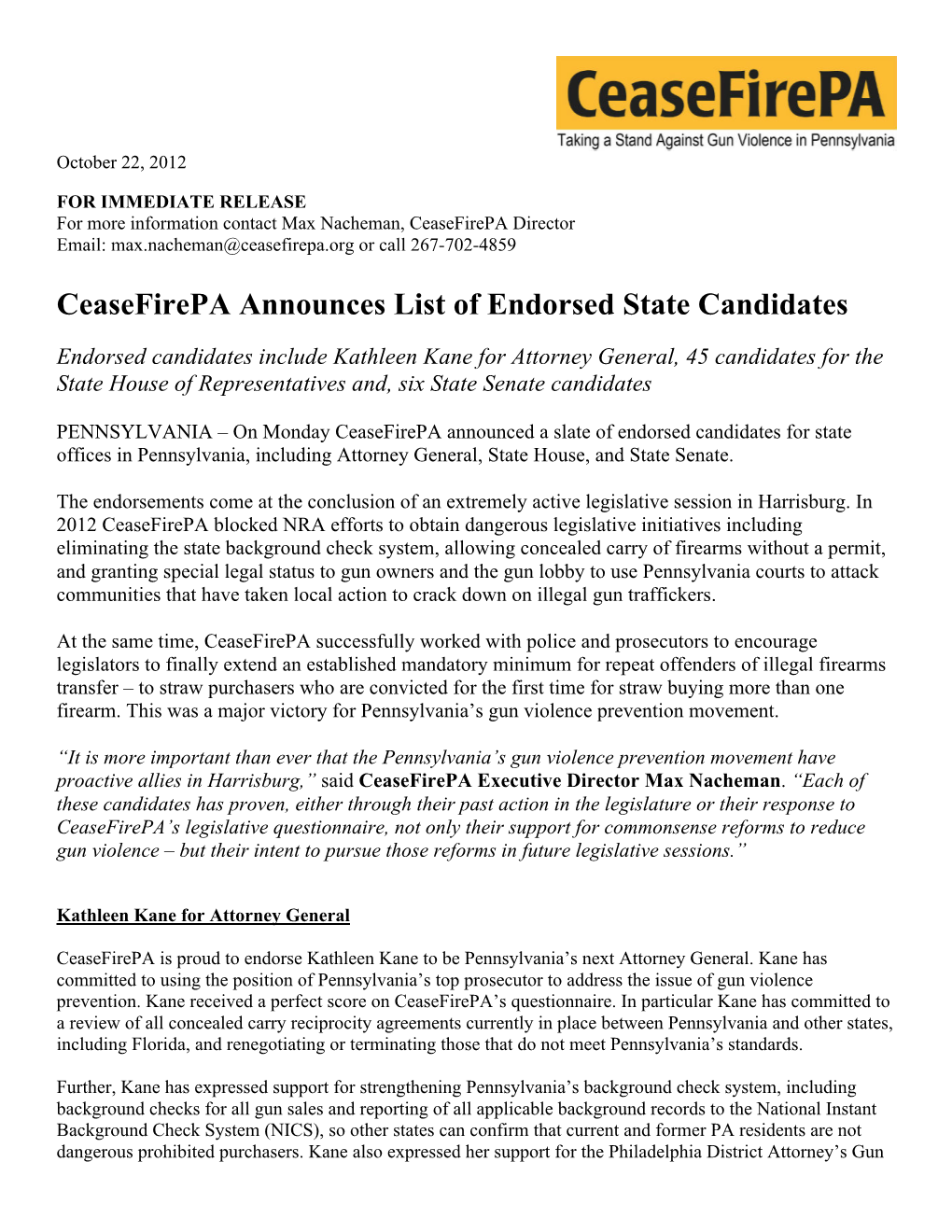 Ceasefirepa Announces List of Endorsed State Candidates