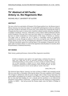 Th' Abstract of All Faults: Antony Vs. the Hegemonic