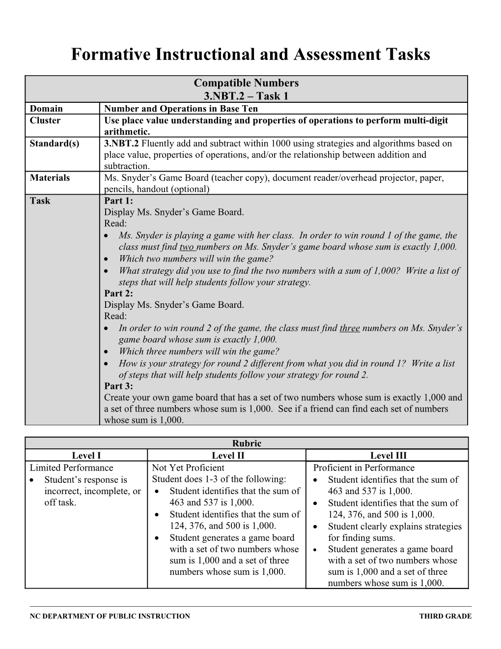 Formative Instructional and Assessment Tasks s18