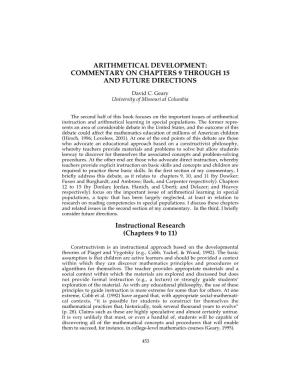 Arithmetical Development: Commentary on Chapters 9 Through 15 and Future Directions