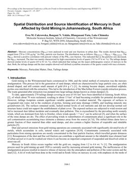 Spatial Distribution and Source Identification of Mercury in Dust Affected by Gold Mining in Johannesburg, South Africa