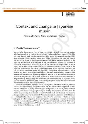 Context and Change in Japanese Music Alison Mcqueen Tokita and David Hughes
