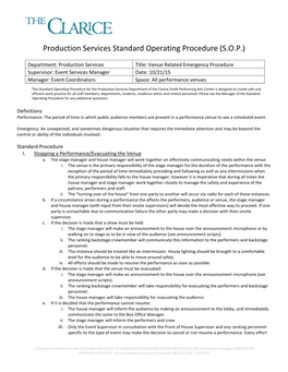 Production Services Standard Operating Procedure (S.O.P.)