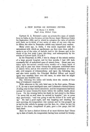 CAPTAIN E. A. BOURKE's Notes on Seventy-Five Cases of Enteric Fever