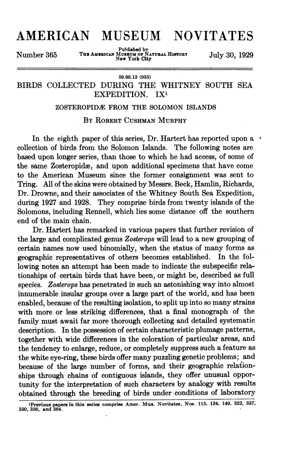 AMERICAN MUSEUM NOVITATES Puhlished by Number 365 Thz Amzincarmuezu7monruualhistoity July 30, 1929