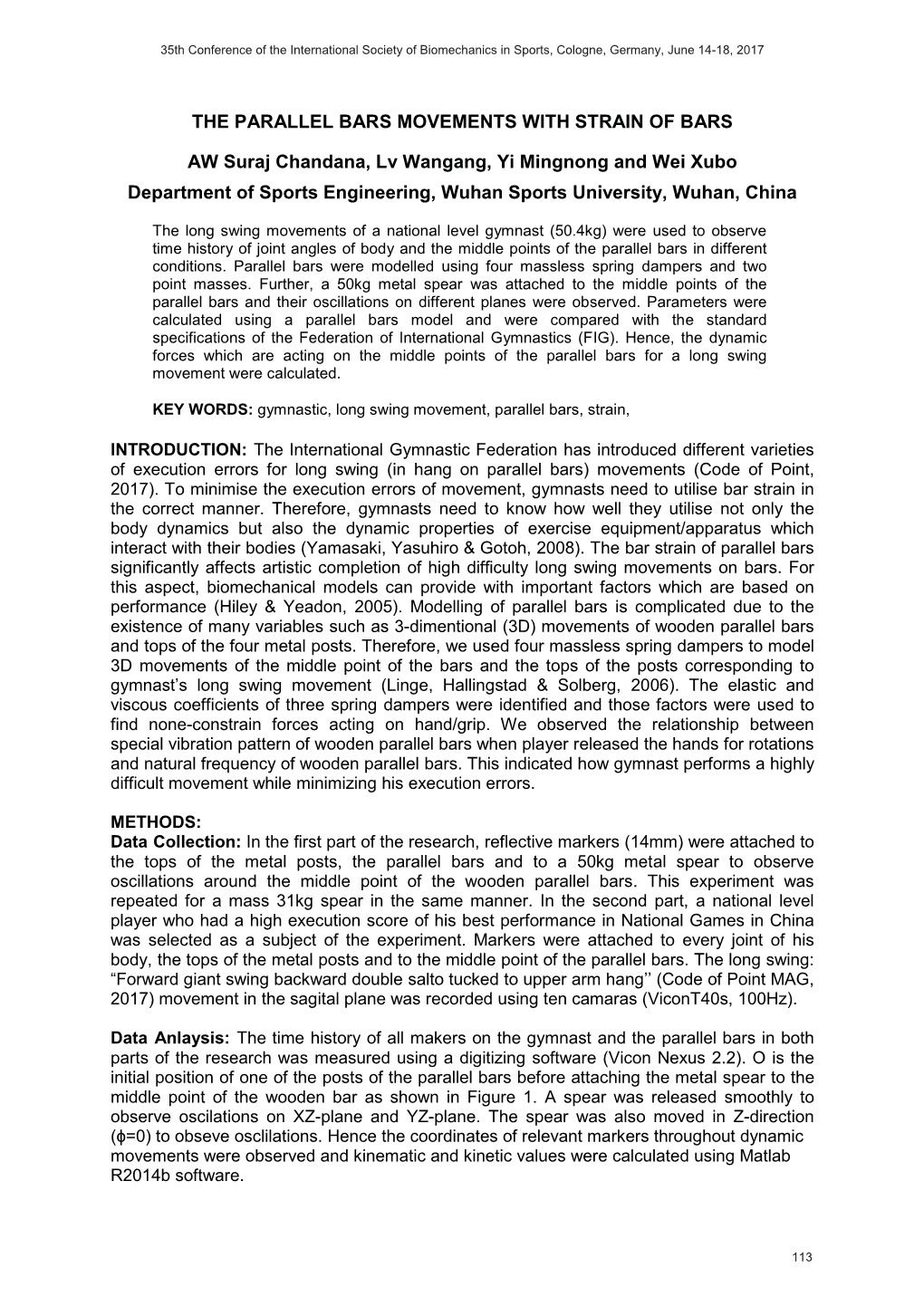 The Parallel Bars Movements with Strain of Bars