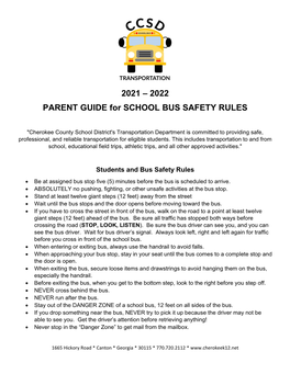 2021 – 2022 PARENT GUIDE for SCHOOL BUS SAFETY RULES