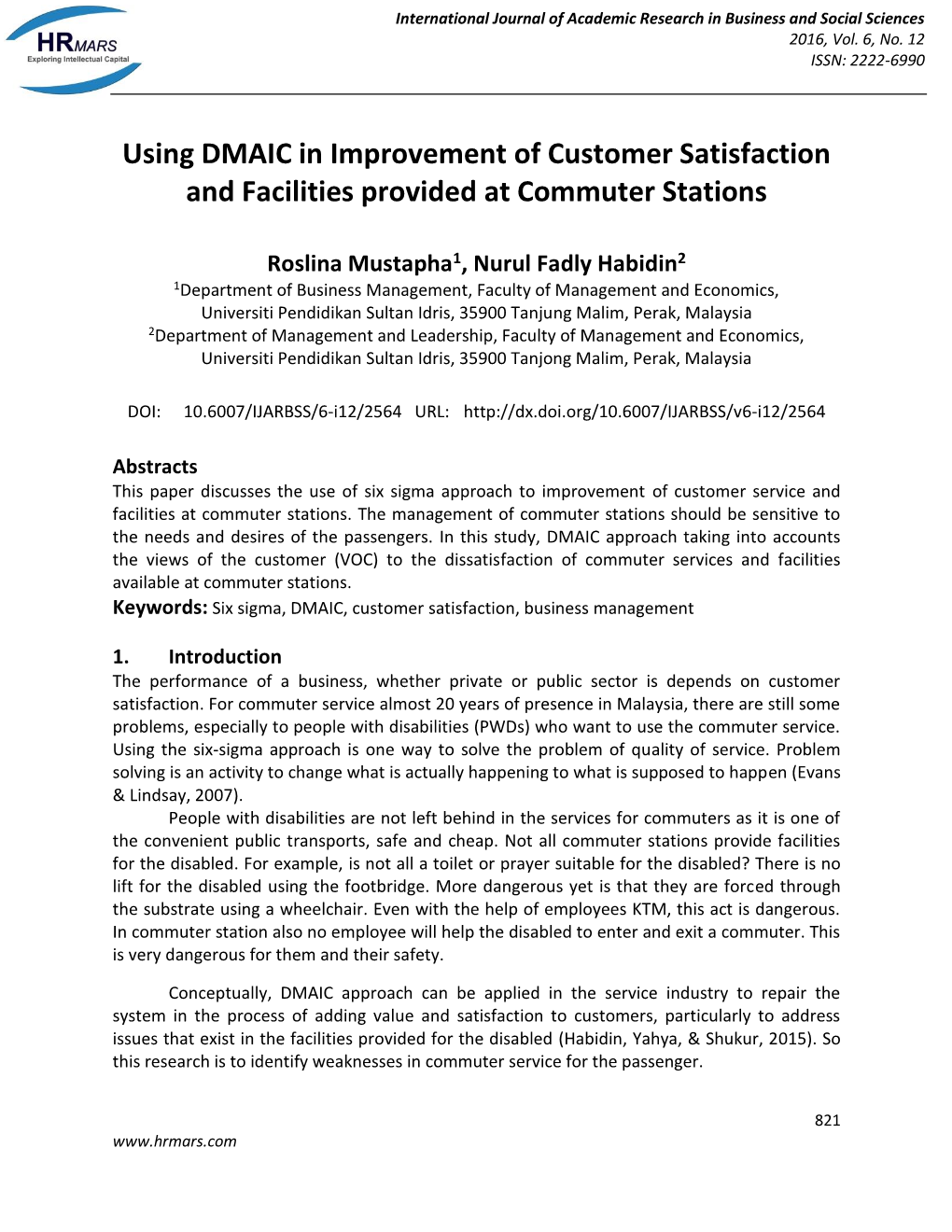 Using DMAIC in Improvement of Customer Satisfaction and Facilities Provided at Commuter Stations