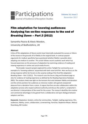 Film Adaptation for Knowing Audiences: Analysing Fan On-Line Responses to the End of Breaking Dawn – Part 2 (2012)
