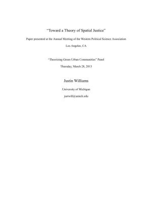 “Toward a Theory of Spatial Justice” Justin Williams