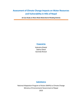 Assessment of Climate Change Impacts on Water Resources and Vulnerability in Hills of Nepal