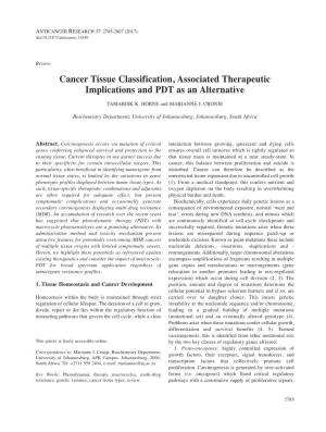 Cancer Tissue Classification, Associated Therapeutic Implications and PDT As an Alternative TAMARISK K