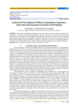 Analysis of the Influence of Direct Expenditure, Education, and Labor on Economic Growth in North Maluku