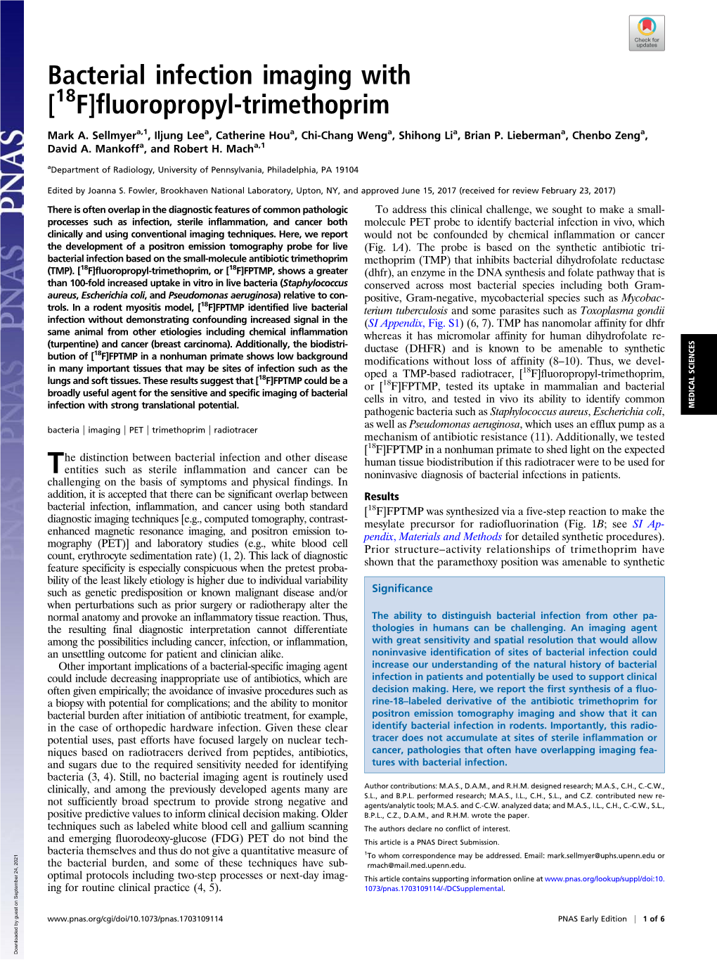 Bacterial Infection Imaging with [18F]Fluoropropyl-Trimethoprim