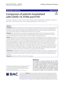 Comparison of Patients Hospitalized with COVID-19, H7N9 and H1N1