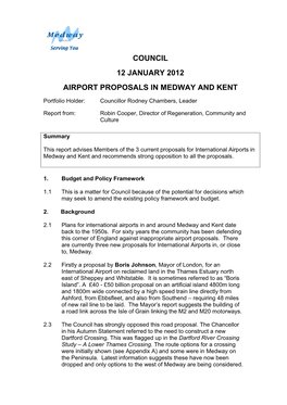 Council 12 January 2012 Airport Proposals in Medway and Kent
