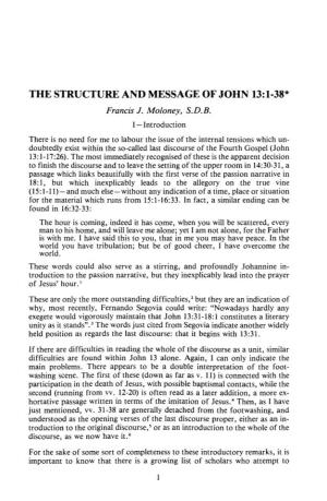 Francis J. Moloney, "The Structure and Message of John 13:1-38,"