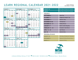 Learn Regional Calendar 2021-2022