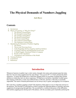 The Physical Demands of Numbers Juggling