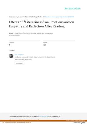 "Literariness" on Emotions and on Empathy and Reflection After Reading