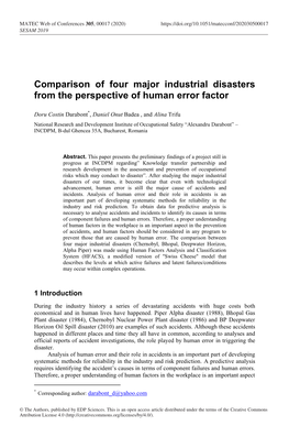Comparison of Four Major Industrial Disasters from the Perspective of Human Error Factor