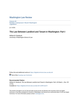 The Law Between Landlord and Tenant in Washington: Part I