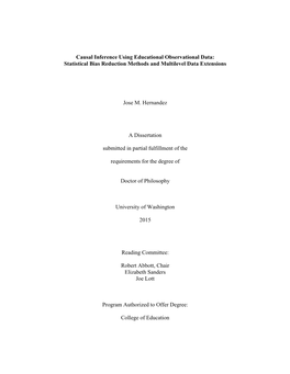 Causal Inference Using Educational Observational Data: Statistical Bias Reduction Methods and Multilevel Data Extensions