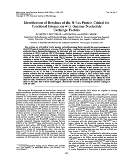 Identification of Residues of the H-Ras Protein Critical for Functional Interaction with Guanine Nucleotide Exchange Factors RAYMOND D