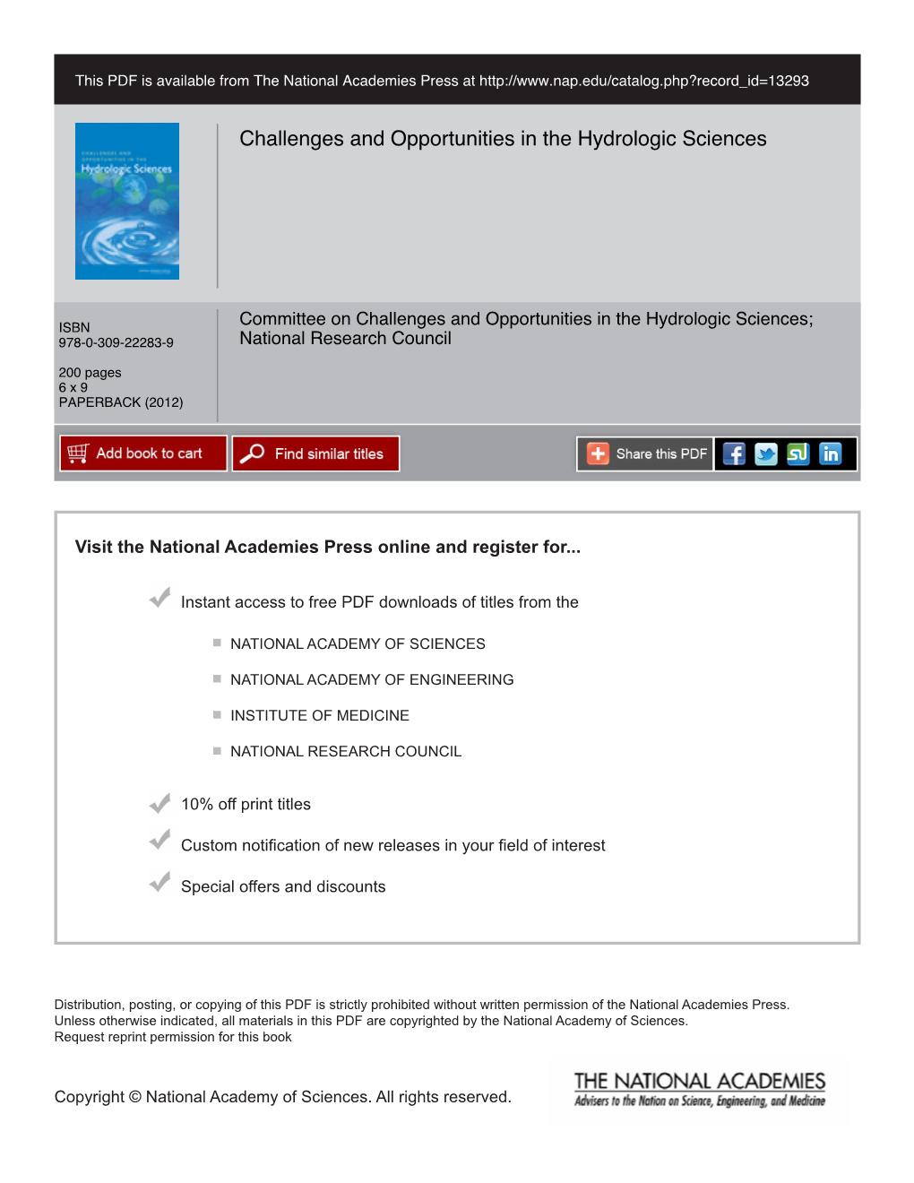 Challenges and Opportunities in the Hydrologic Sciences