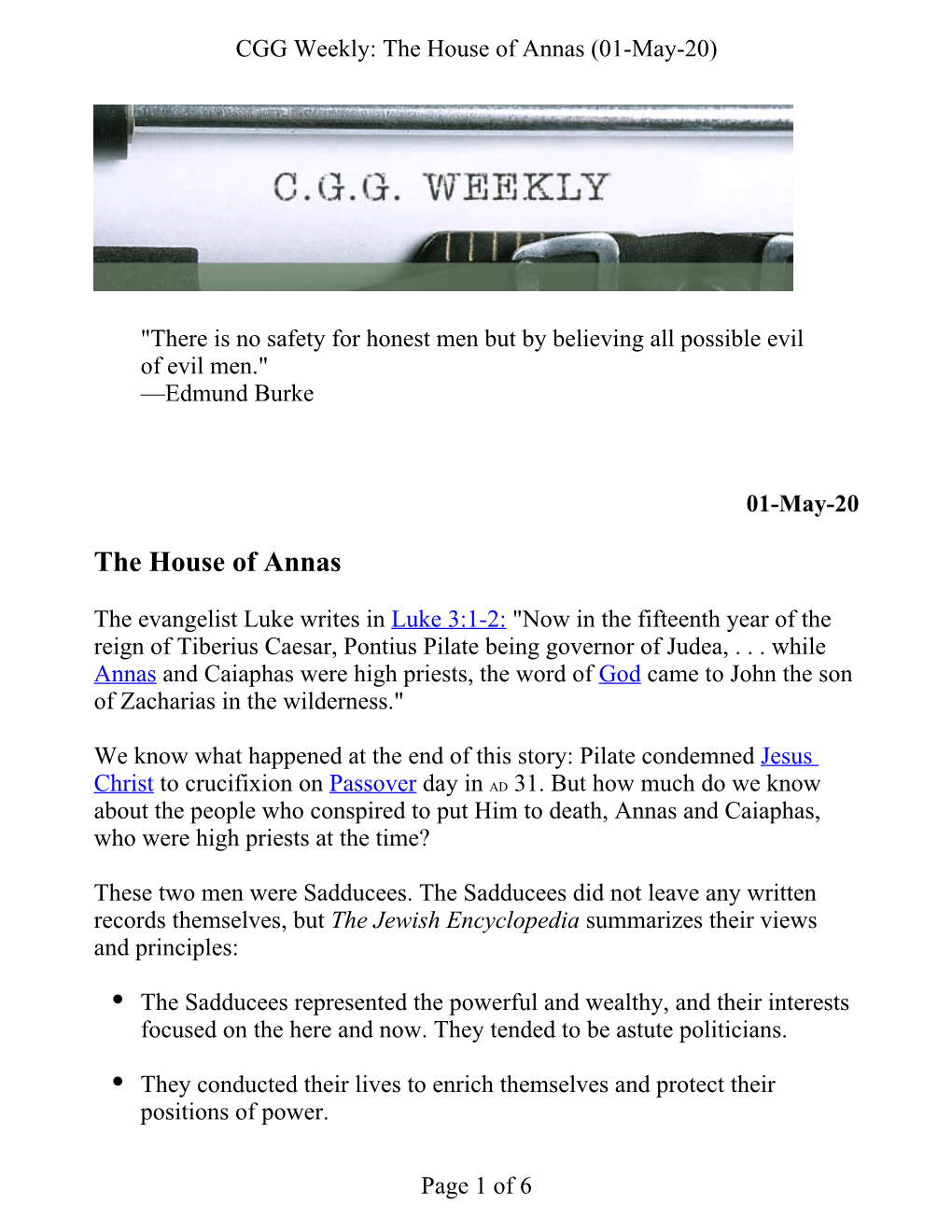 The House of Annas (01-May-20)