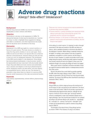 Adverse Drug Reactions – Allergy? Side-Effect? Intolerance?