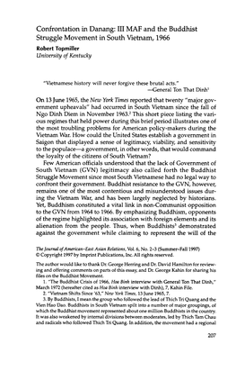III MAF and the Buddhist Struggle Movement in South Vietnam, 1966 Robert Topmiller University of Kentucky