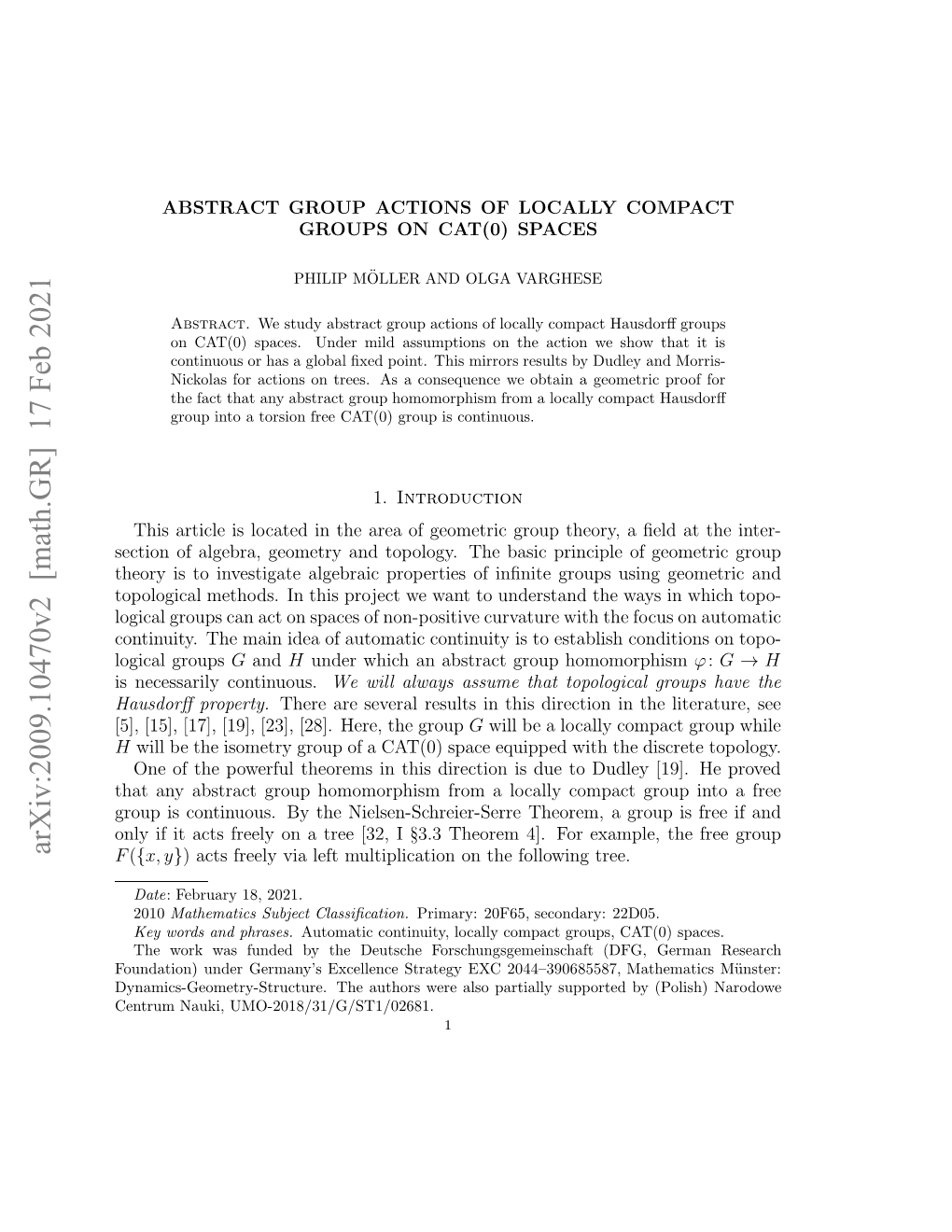 Arxiv:2009.10470V2 [Math.GR] 17 Feb 2021 Yaisgoer-Tutr.Teatoswr Loprilys Partially UMO-2018/31/G/ST1/02681